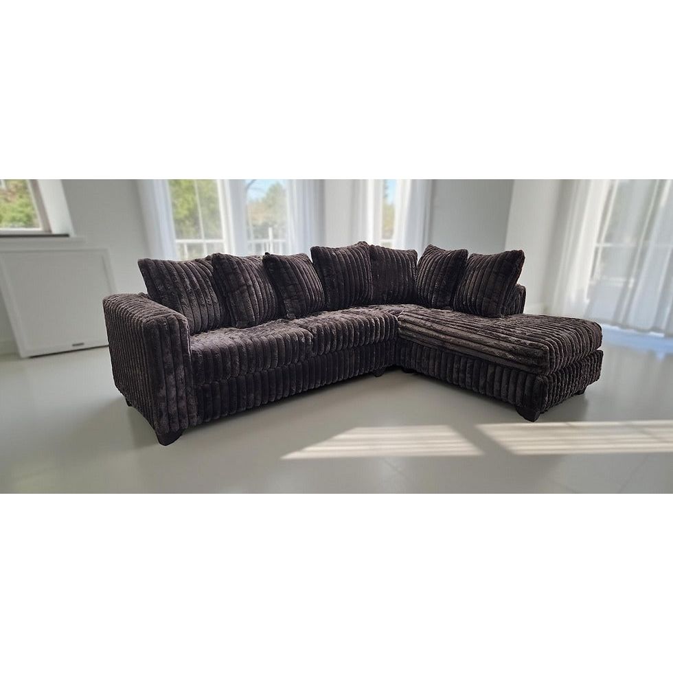 Gia Chocolate Stripe Fabric Sectional Sofa with Ottoman from Decor Furniture