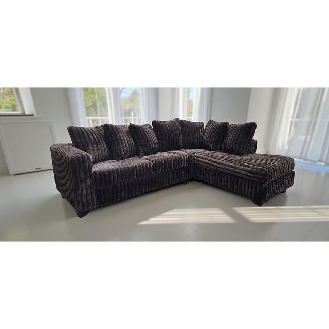 Gia Chocolate Stripe Fabric Sectional Sofa with Ottoman from Decor Furniture