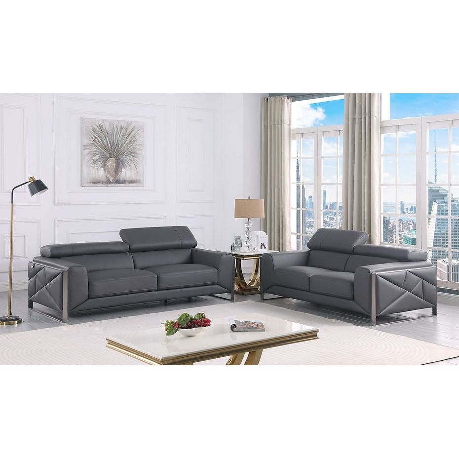 Giorgio Dark Grey Italian Leather Sofa, Loveseat, and Chair Set view 2