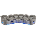 Innova gray air leather reclining sectional sofa center wedge and consoles