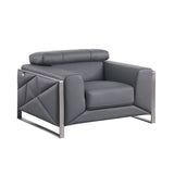 Giorgio Dark Grey Italian Leather Sofa, Loveseat, and Chair Set view 5