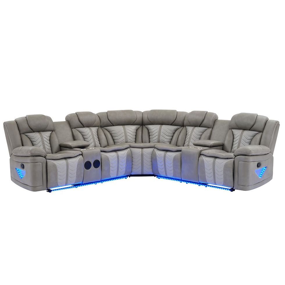 Innova Grey Air Leather Reclining Sectional with Bluetooth and Multi-Color LED Lights view 2