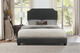 Front view of Miranda Dark Gray Queen Upholstered Bed showing fabric headboard
