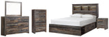 Side view of Drystan Multi Bookcase Bedroom Set bed highlighting drawer storage
