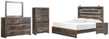 Side view of Drystan multi panel bedroom set bed