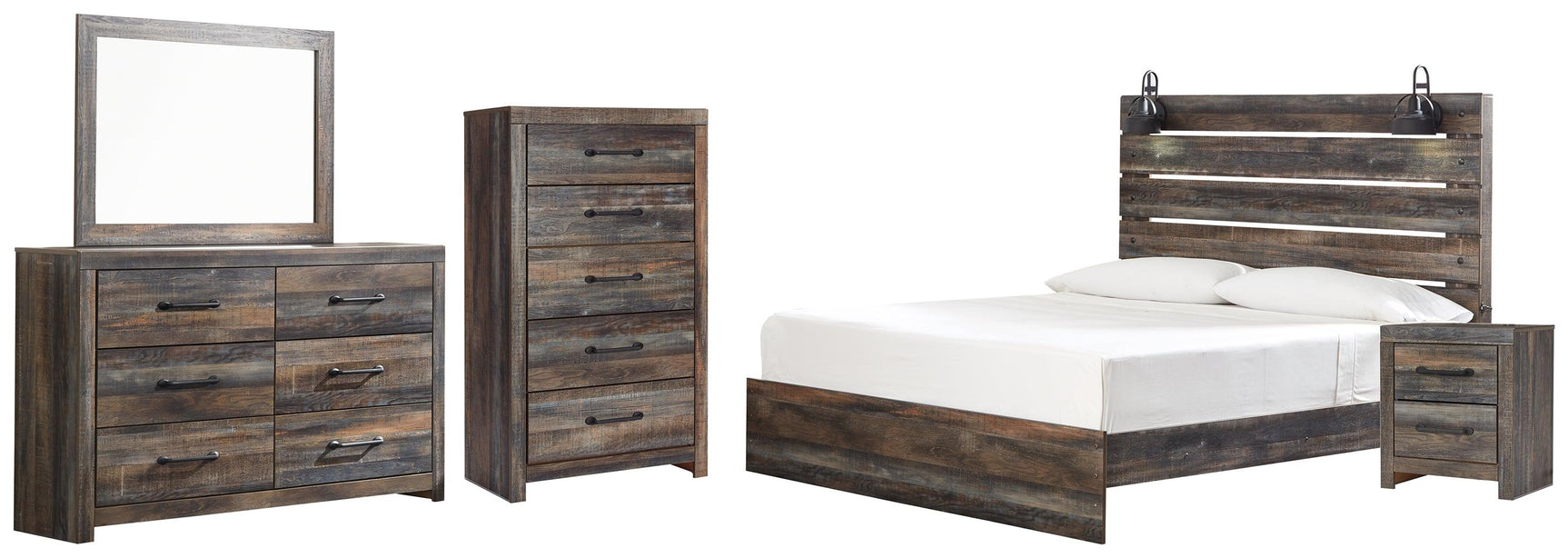 Side view of Drystan multi panel bedroom set bed