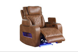 Dubai brown leather power reclining sofa with drop-down table