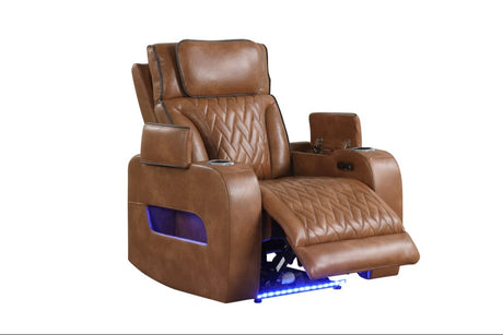 Dubai brown leather power reclining sofa with drop-down table