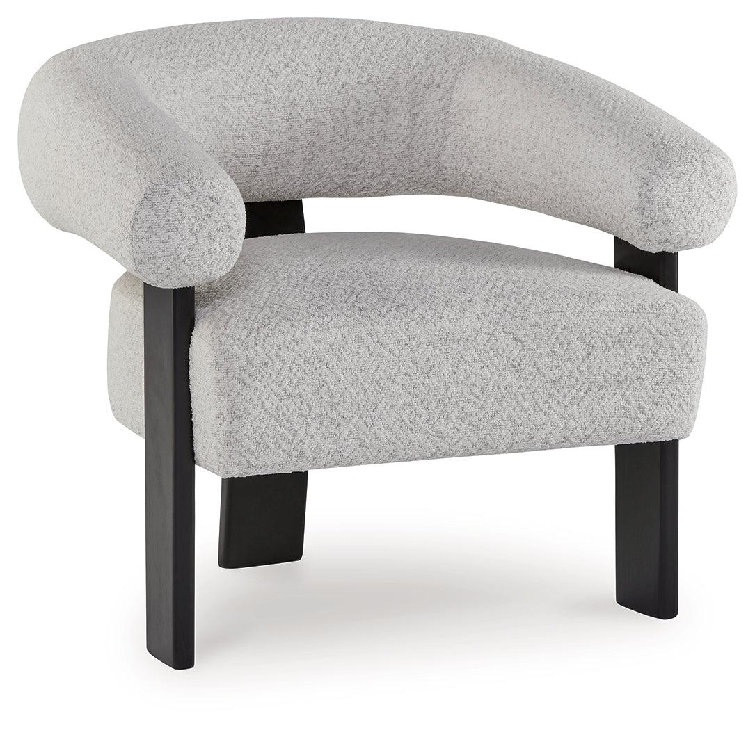 Side view of Dultish Snow Accent Chair highlighting cutout detail
