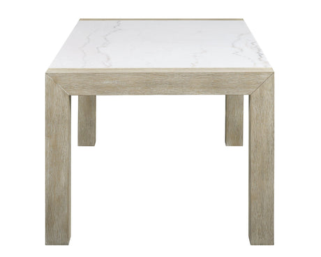 Benchtop and chair seating arrangement in beige gray fabric