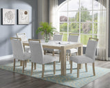 Room view of Dune Beige Gray Fabric Upholstered Dining Room Set in dining area
