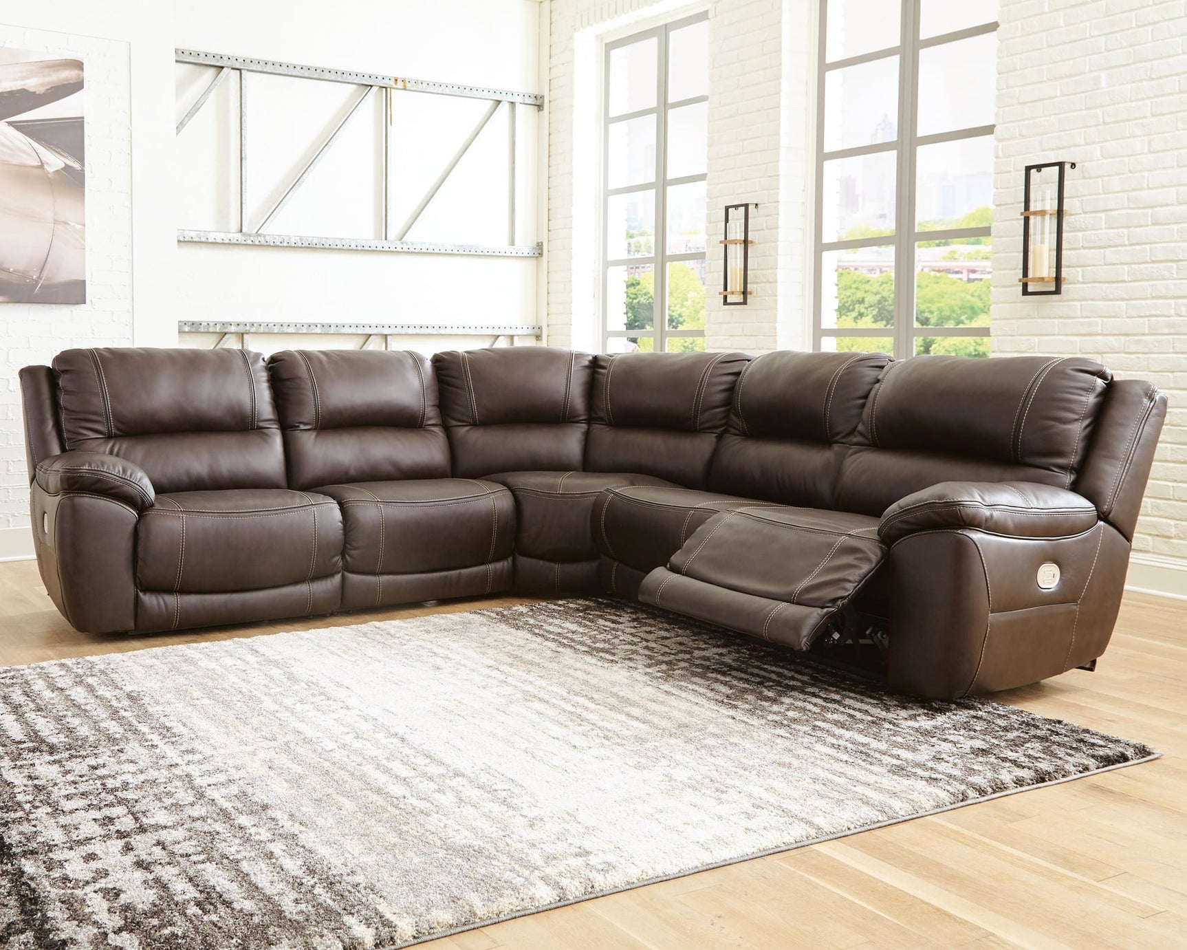 Dunleith Chocolate Leather 5-Piece Power Reclining Sectional - image 1