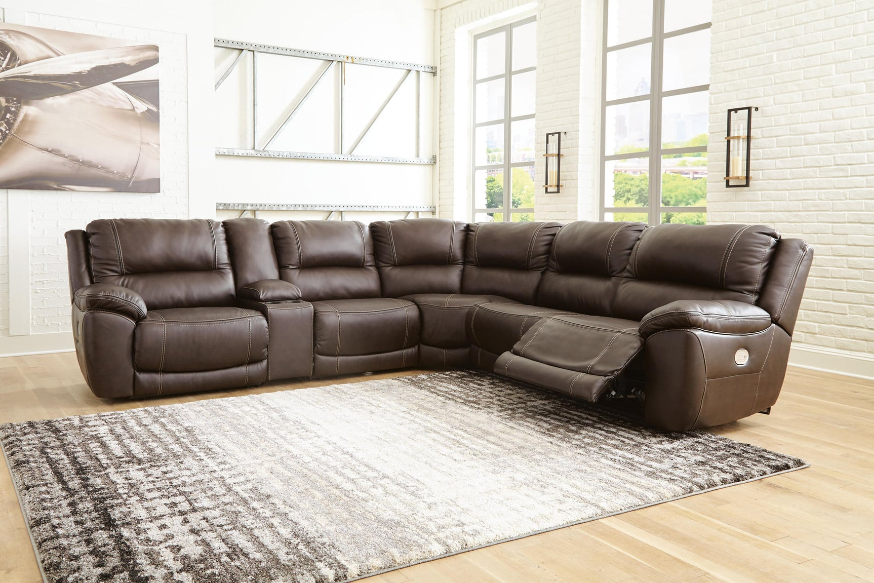 Dunleith Chocolate Leather 6-Piece Power Reclining Sectional - image 1
