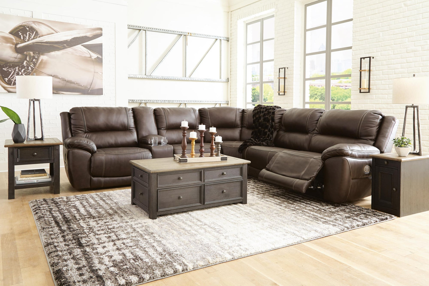 Dunleith Chocolate Leather 6-Piece Power Reclining Sectional - image 4