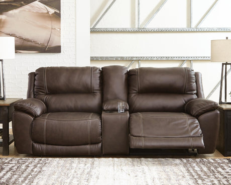 Dunleith Chocolate Leather 3-Piece Power Reclining Loveseat with Console - image 1