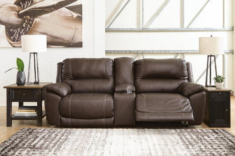 Dunleith Chocolate Leather 3-Piece Power Reclining Loveseat with Console - image 3