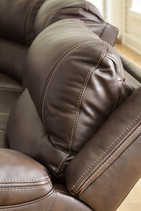 Close-up of pebble grain leather match upholstery and jumbo stitching