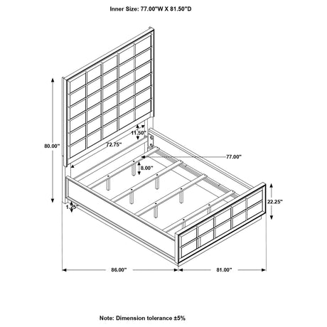 angled view of Durango bedroom set with upholstered bed and smoked peppercorn wood