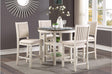 front view of Asher antique white round counter height dining table with fabric chairs