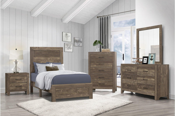 Corbin Rustic Brown solid wood youth panel bed front view