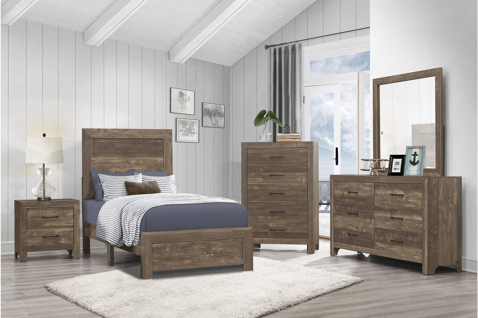 Corbin Rustic Brown Modern Contemporary Solid Wodd Youth Panel Bedroom Set - Ella Furniture