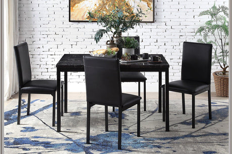 main view of Tempe black faux leather faux marble rectangular dining room set dining room furniture