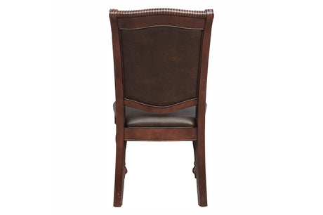 detail of chair backrest on Lordsburg dining chairs with faux leather