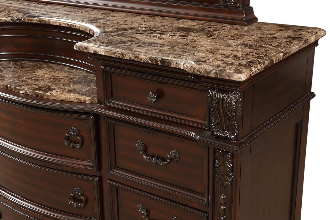 Close-up of dark brown marble top on Castlefield Nightstand