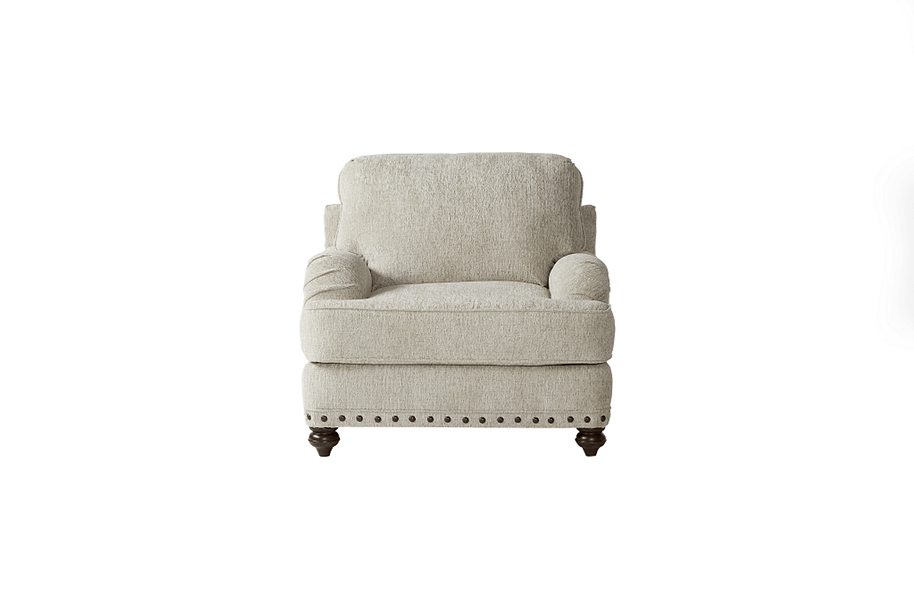 Cycle Hay Beige Upholstered Accent Chair angled view showing fabric and wooden legs