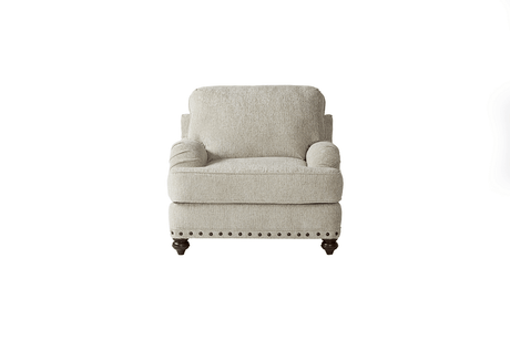 Cycle Hay Beige Upholstered Accent Chair angled view showing fabric and wooden legs