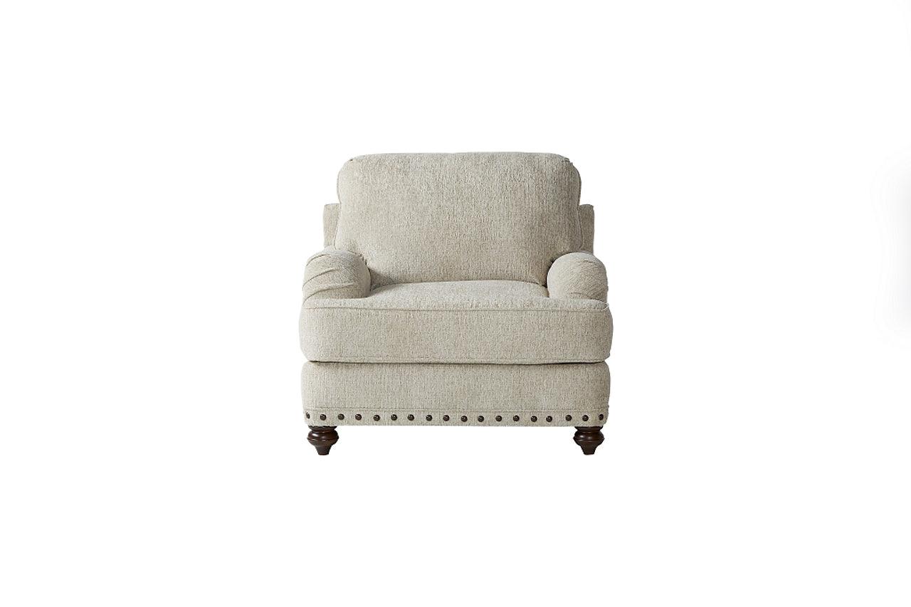 Cycle Hay Beige Fabric Loveseat close-up on fabric and frame