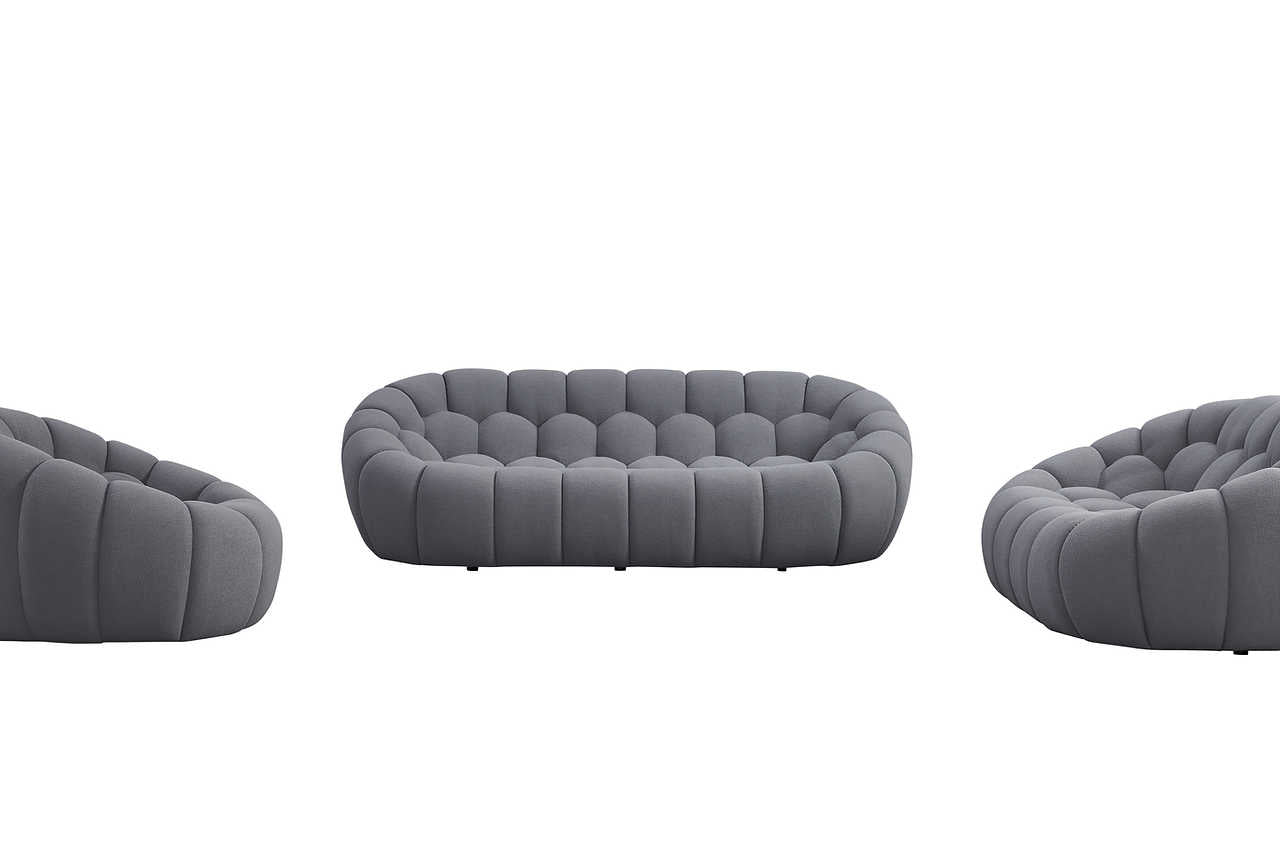 Bubbles Gray Boucle Living Room Set