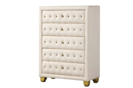 Front view of Olivia Beige Chest showing drawer design
