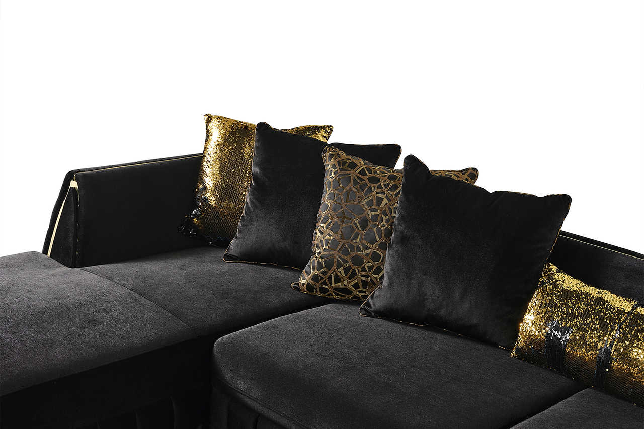 Side perspective of Sicilya Black Sectional sofa