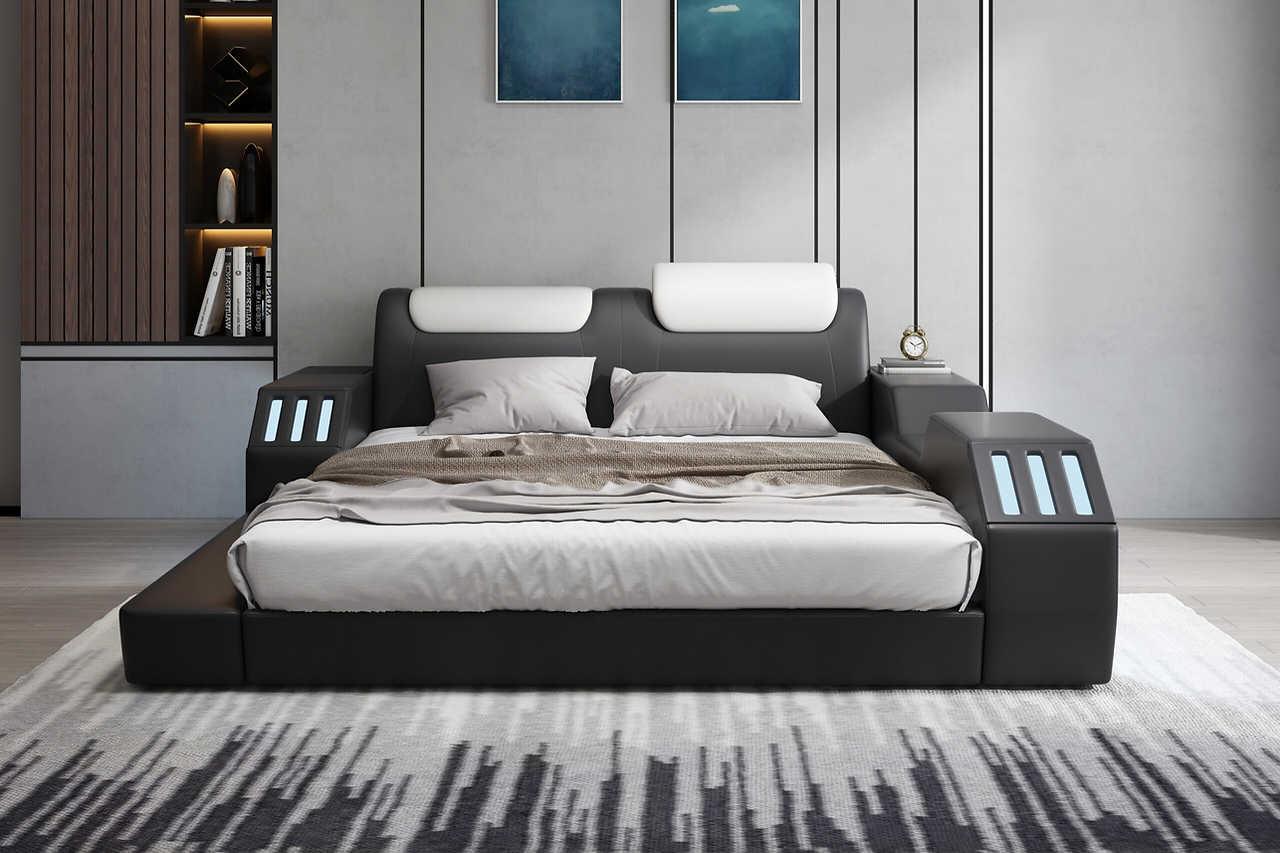 Matrix Black Modern Leather King Bed - Ella Furniture