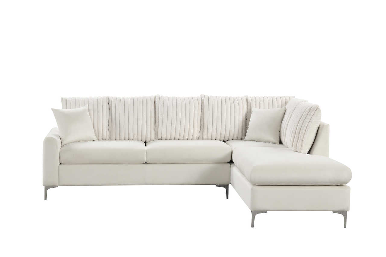 Elina Beige Velvet Sectional sofa side view