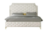 Leilah cream velvet tufted platform queen bed, footboard view