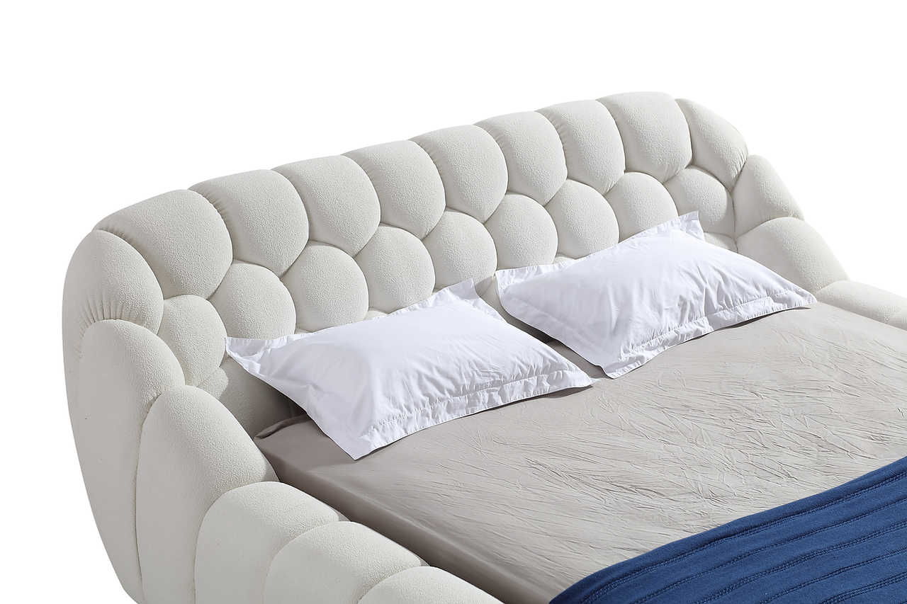 Bubbles King Bed angled view with bedding
