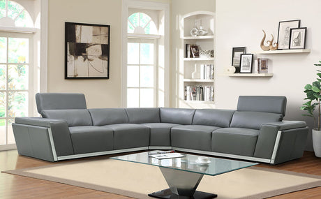Domo sectional sofa in dark grey leather match showing main front angle