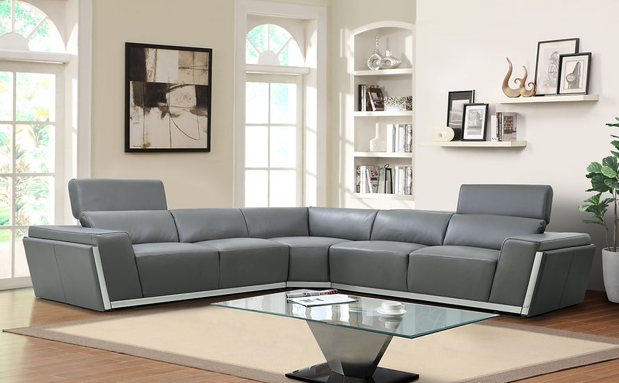 main view of Domo Dark Grey Leather Sectional sectional sofa