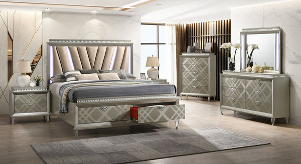 Freya Champagne wood nightstand front view