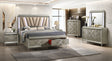 Freya Champagne Upholstered LED Storage Platform Bedroom Set bed front angle