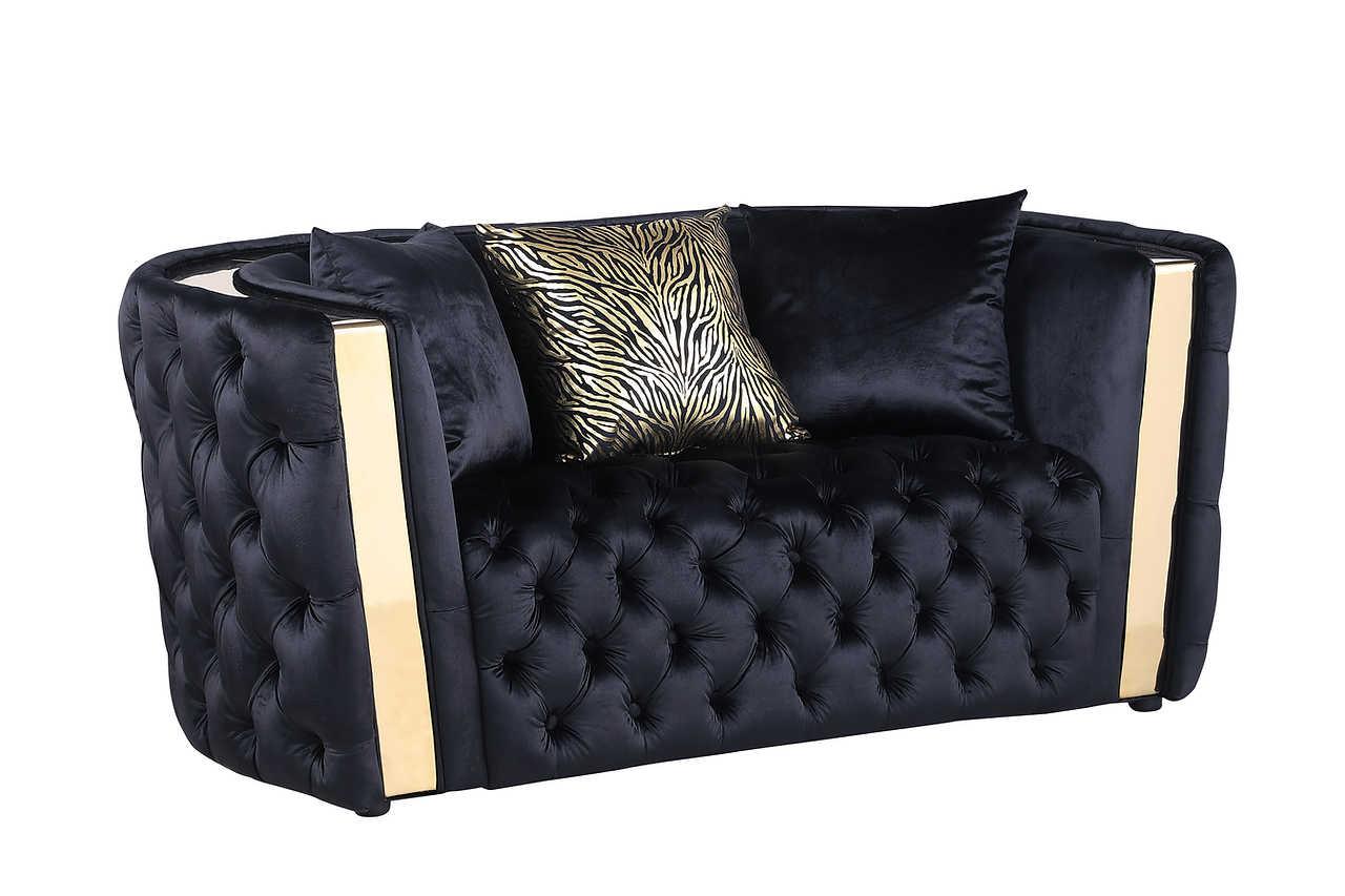 main view of Roka Black Tufted Reclining Living Room Set furniture
