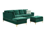 close-up detail of tufted velvet upholstery and nailhead trim on Joy sectional