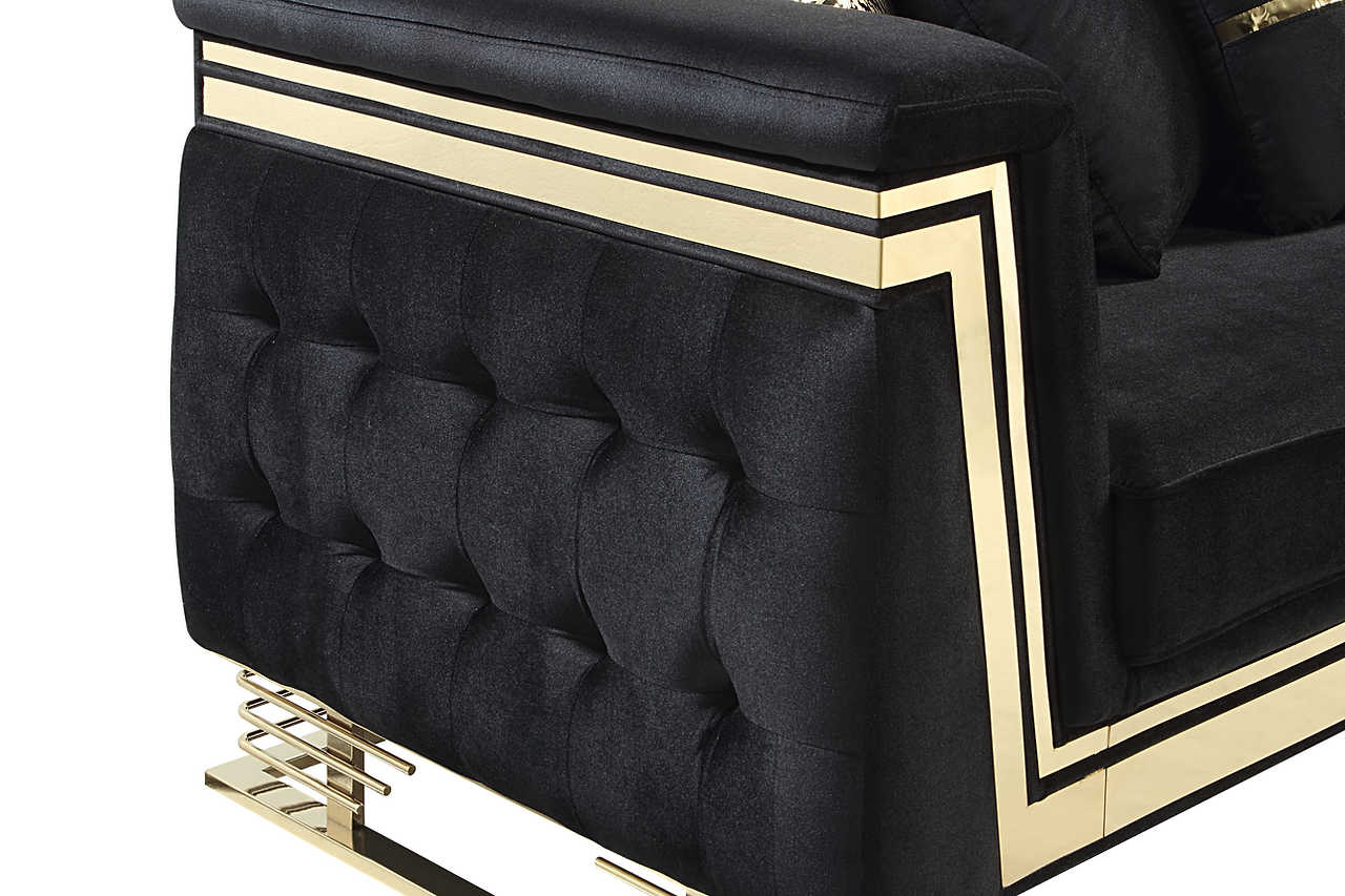 Alternate main view of Ashton black and gold sofa and loveseat