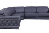 Detail view of Favo Dark Navy Italian Leather sectional upholstery