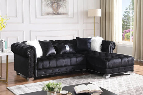Yaz Black Velvet Tufted Sectional sofa main front view
