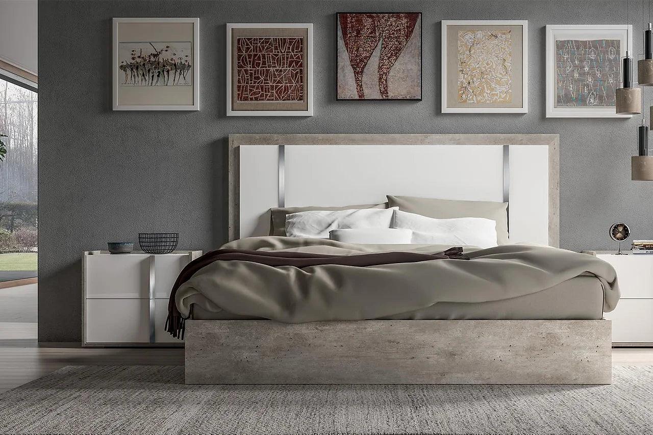 side view of Treviso White Grey Panel Bedroom Set bed