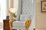Throne White 62.5 inch tall accent chair upholstery detail