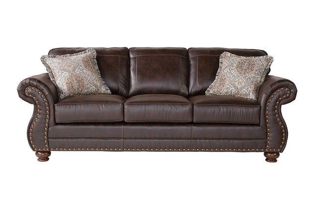 Ridgeline Brownie sofa polished brown fabric upholstery main front view